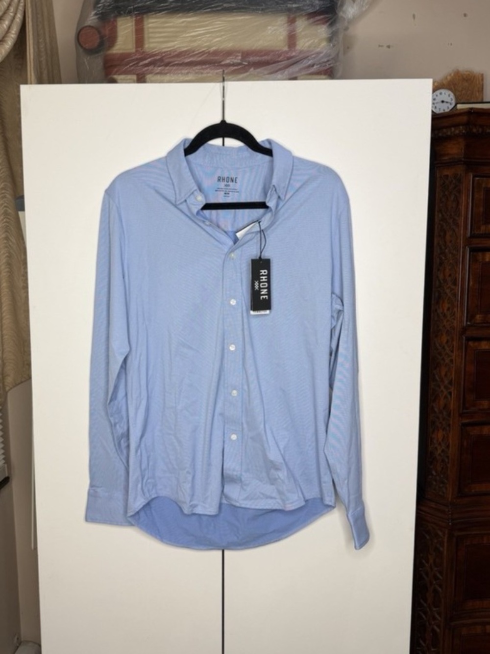Rhone Commuter Shirt Classic Fit Blue Mens Medium Stretch High-Performance NEW